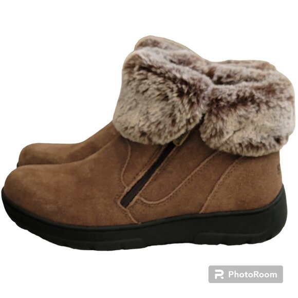 Khombu "Jessica" Ankle Boots Suede Leather Faux Fur Lining Memory Foam New - Picture 3 of 12